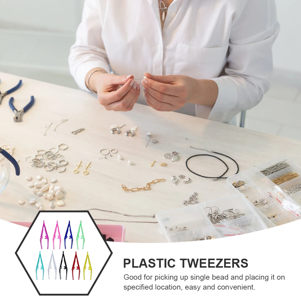

50pcs Plastic Tweezers Craft Bead Jewelry Tool Beading Bulk Ergonomic Makeup Clips Disposable for Nails DIY Phone Shoes