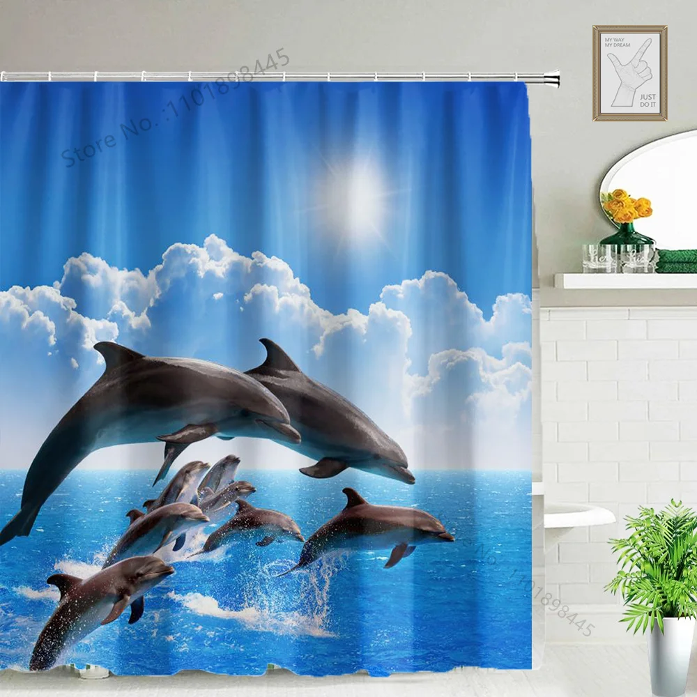 Funny Blue Ocean Whale Coral Shower Curtains Bathroom Curtain With Hooks Decor Waterproof Bath 180*180cm Fish Shower Curtain