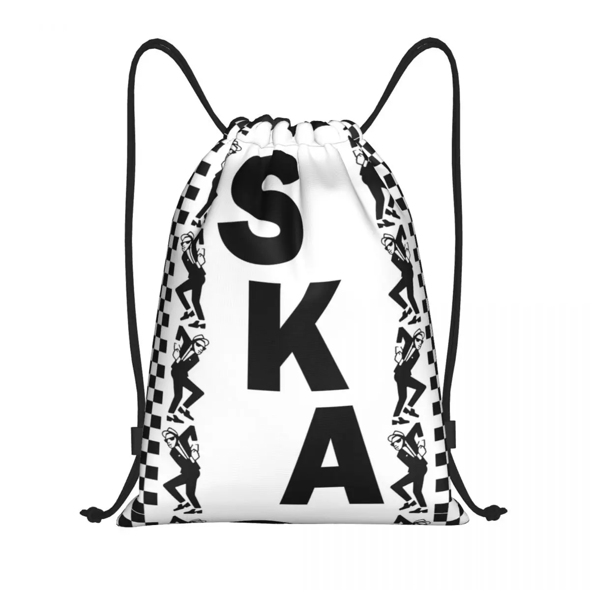 2 Tone Music Rude Boy Ska Skank Dance Drawstring Backpack Gym Sports Sackpack Punk Rock Two Tone Check String Bags for Travel