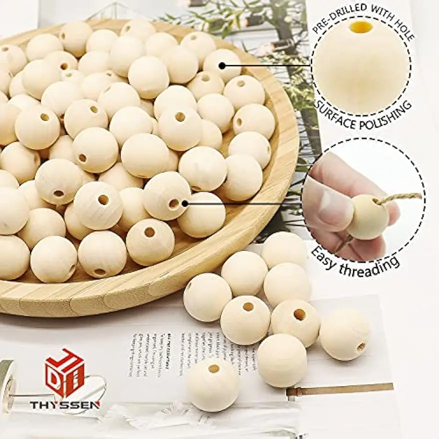 Wood Beads 100PCS 16/20mm  Natural Round Wooden Beads Unfinished Wooden Spacer Beads for Making Decorations and DIY Crafts