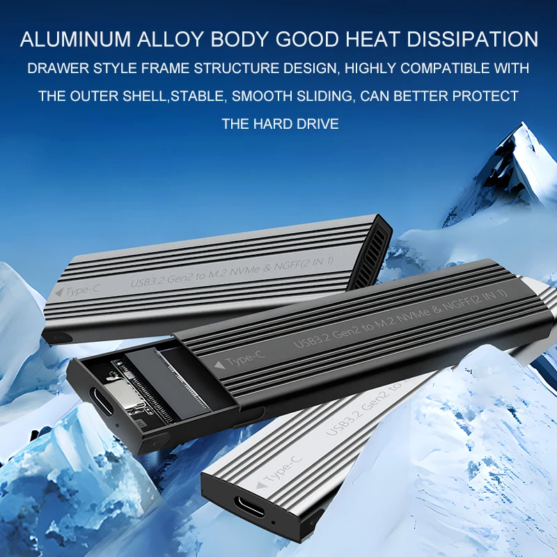 UTHAI M. 2 Solid State Mobile Hard Disk Box USB 3.2 Metal Heat Dissipation External Type-C Interface SATA/NVMe Dual Protocol