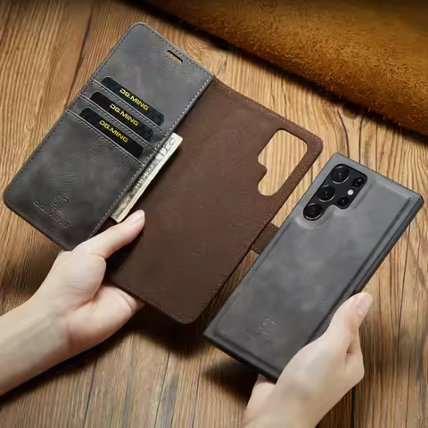 Detachable Magnetic Wallet Leather Flip Case for Samsung Galaxy 2 in1 S21 S22 S23 S24 S25 Ultra Plus Retro Coque Removable Cover