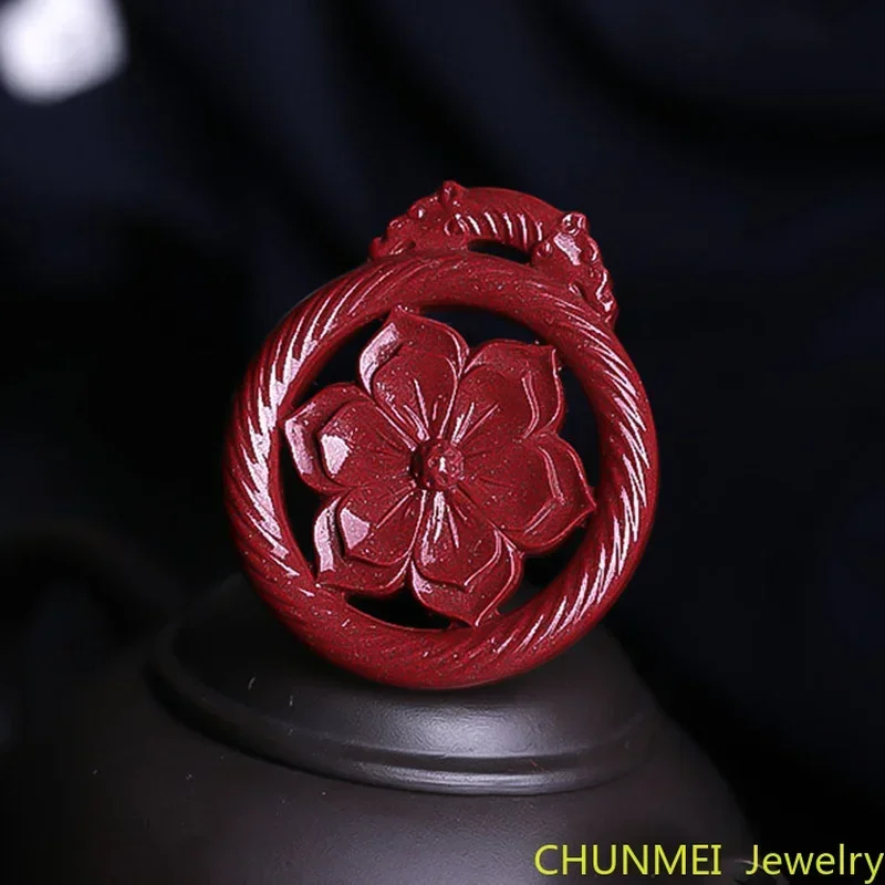 Purple gold cinnabar pendant high content cinnabar ring five petal flower raw ore stone crystal particle male and female Pendant