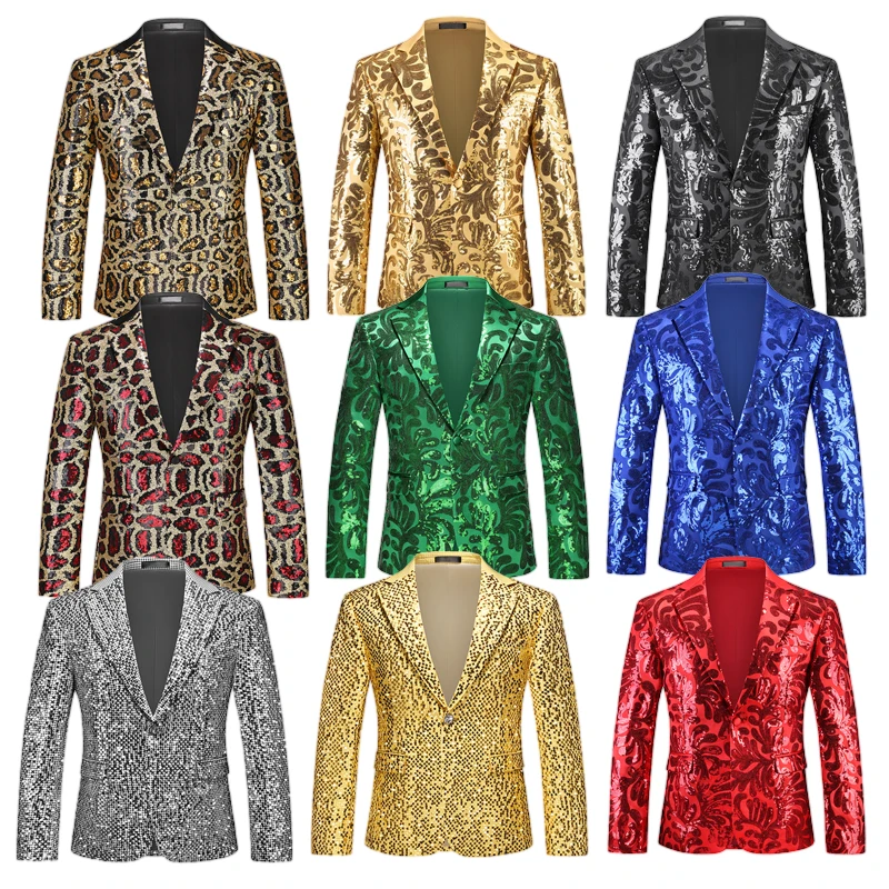 2025 Premium Fashion Floral/Leopard Print Sequin Blazes for Men, Multi-Color Trendy Casual Party Men's  Suit Jacket, Asian Sizes