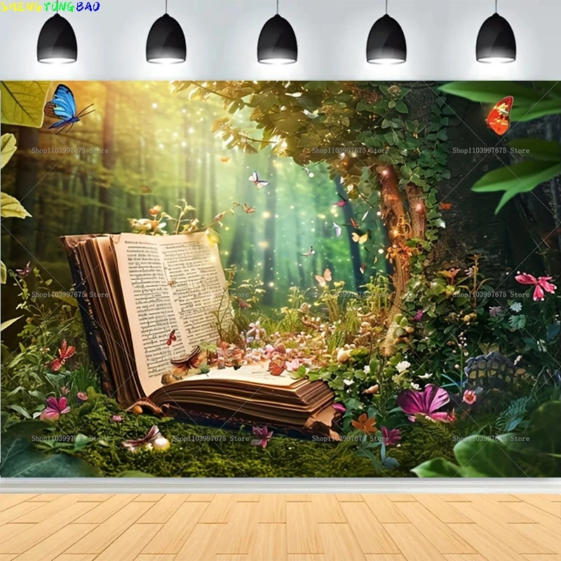 Conto de fadas místico castelo medieval fotografia cenários adereços paisagem bruxa livro mágico fantástico mundo floresta fundo ma08