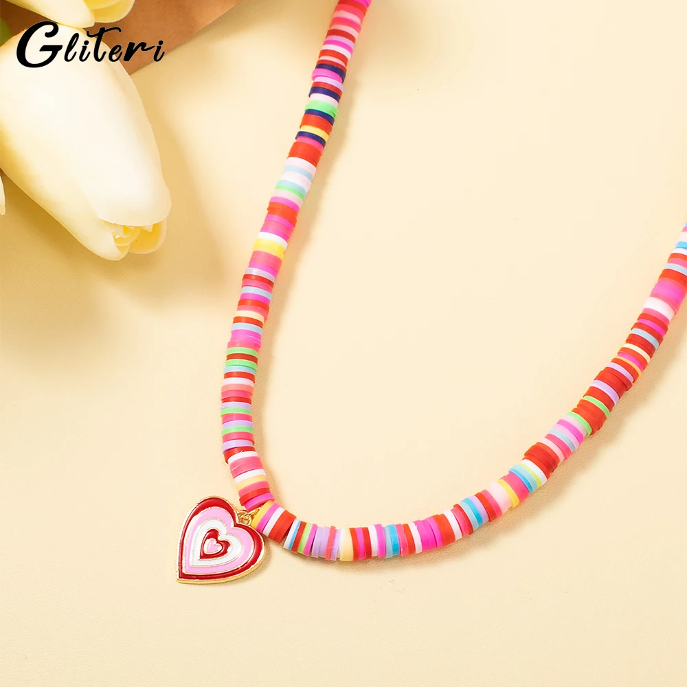 GEITERI Korean Candy Color Heart Pendant Necklaces For Women Girls INS Style Colorful Love Beads Choker Trendy Jewelry 2023 New