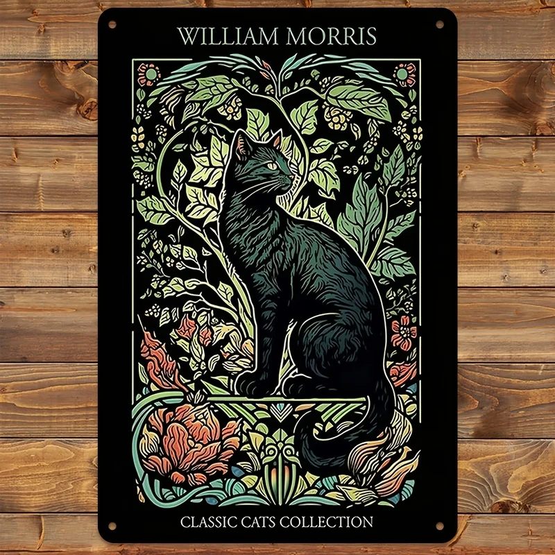 1pc Vintage William Morris Classic Cats Metal Tin Sign Retro Art Nouveau Wall Decor for Home Living Room Bedroom