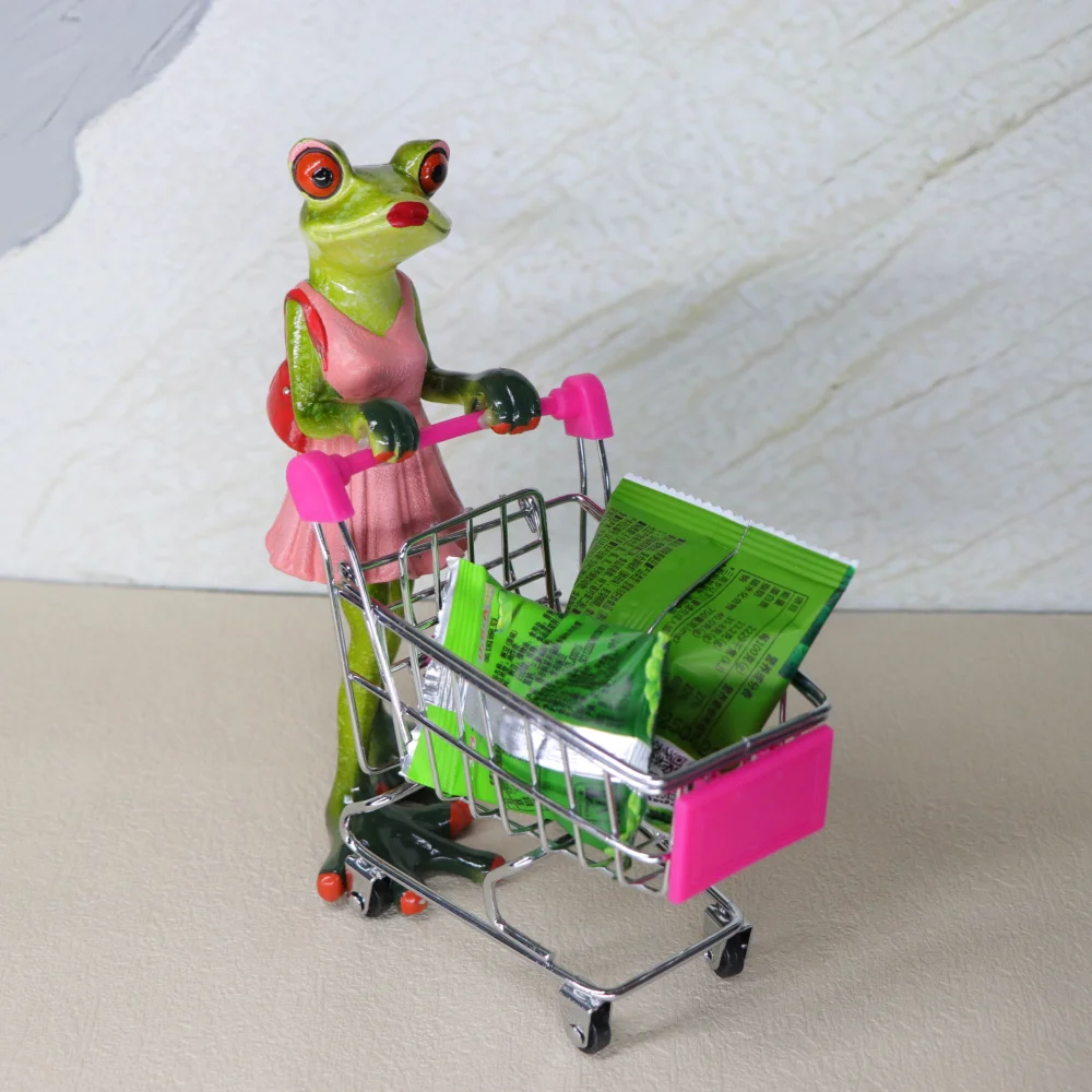 Estatua de rana de pierna larga para mujer, estatuilla de rana de resina, adorno para carrito de compras, decoración de supermercado de escritorio para el hogar, escultura de Animal