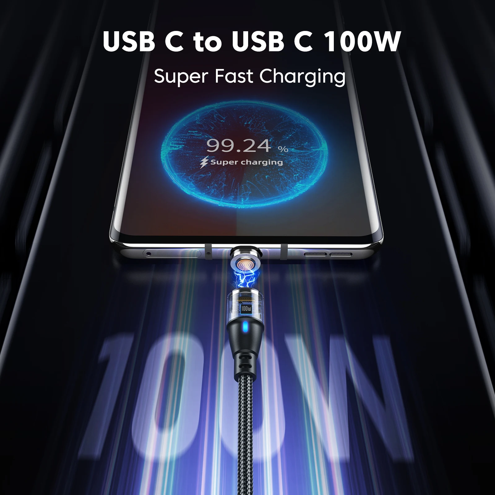 AUFU 100W PD Fast Charger Magnetic Cable USB C To Type C Micro Magnetic Data Cord 5A USB Cable For iPhone 14 Macbook Samsung S22