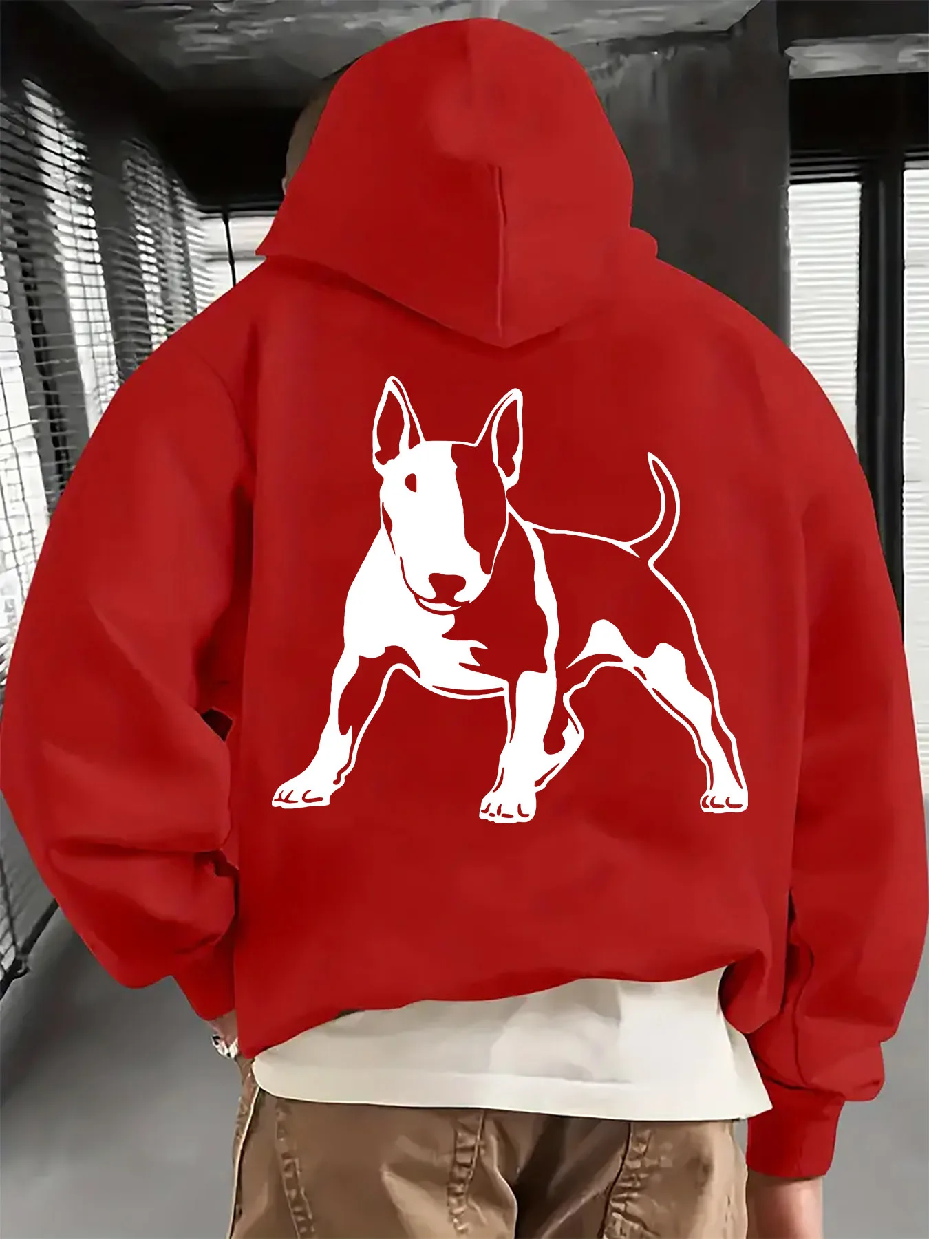Men's Bull Terrier Dog Print Hoodie - Pet Style Loose Fit Autumn/Winter Comfortable Daily Casual Warm and Stylish Hooded Jacket