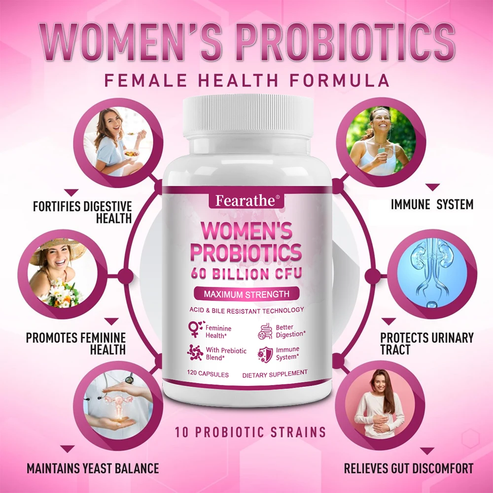 Women\'s Probiotics & Prebiotics 60 Billion CFU - Acid & Bile Resistant Technology, Digestive, Immune & Vaginal Health Supplement