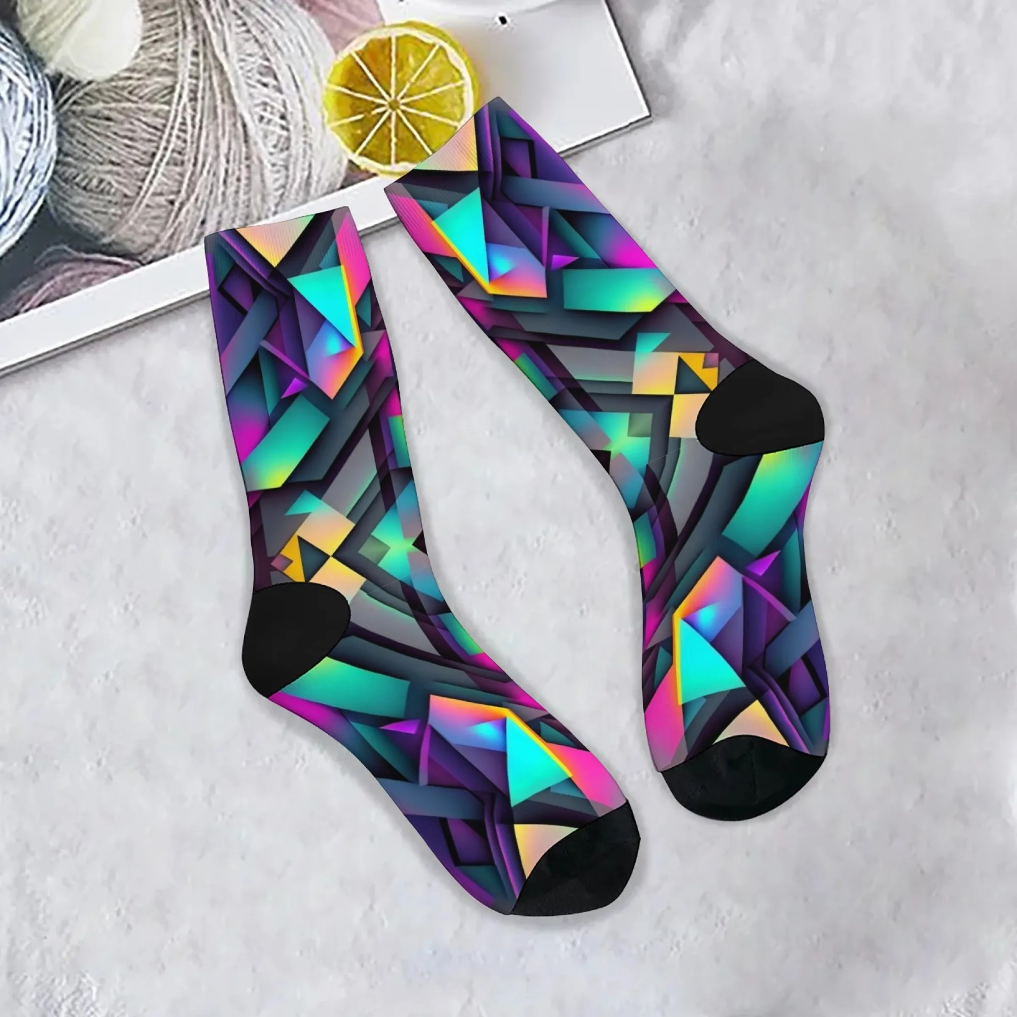 Symmetrical Geometric Art Socks Non-slip Elastic Breathable Men's Socks Travel Leisure Hiking Cyberpunk Fashion Streetwear Socks