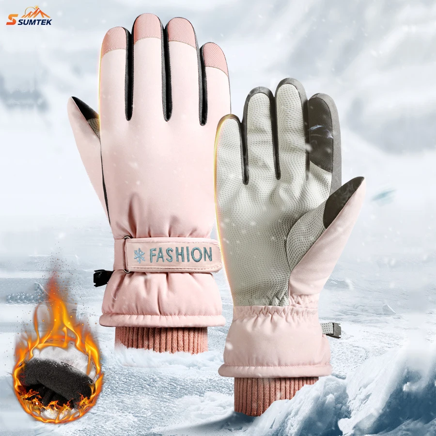 

1 Pair Ski Gloves Non-Slip Touchscreen for Outdoor Cycling, Windproof Warm Snow Glove for Skiing Running and Cycling