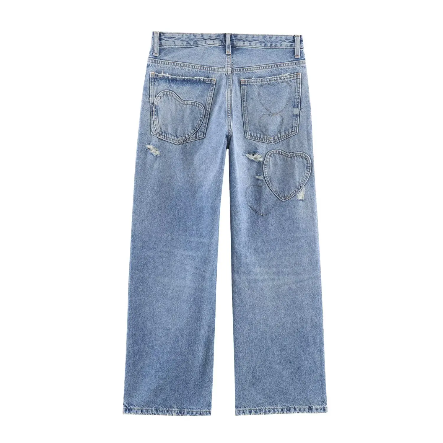 Women's Heart-Shaped Ripped Jeans   IVJU