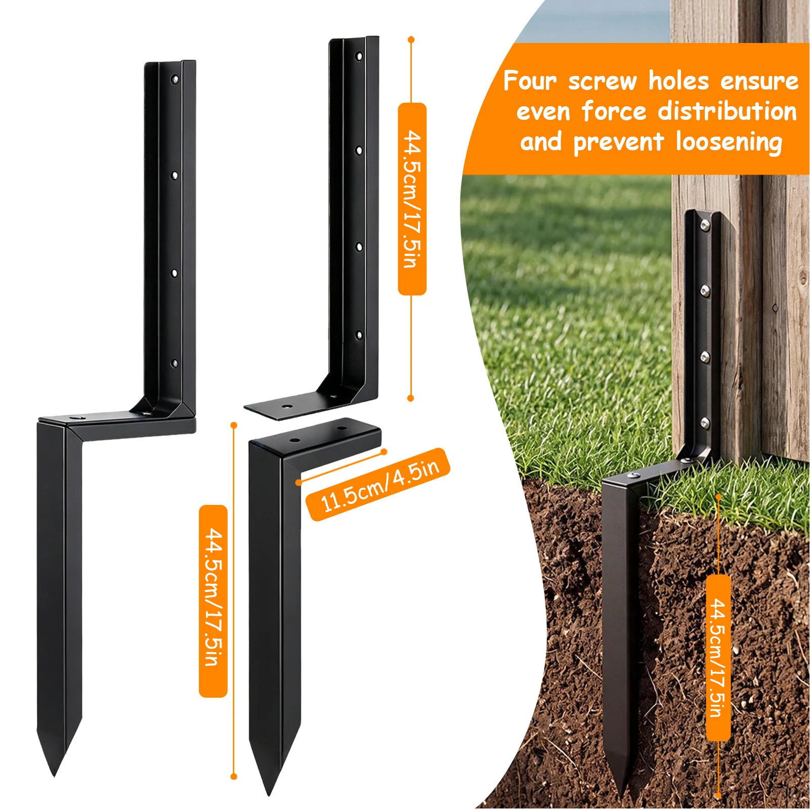 2 pcs Fence Post Repair Kit Heavy Duty Fence Post Anchor Ground Stakes for Repair Tilted Broken Wood Support Perfect Christmas Gift
