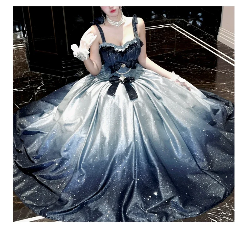 スイートガール レディース フェアリー ビッグボウ スリム マキシドレス 2026 新作 グラデーション ブロンズ スターリースカイ フラッシュ バースデー 記念日 パーティー ドレス