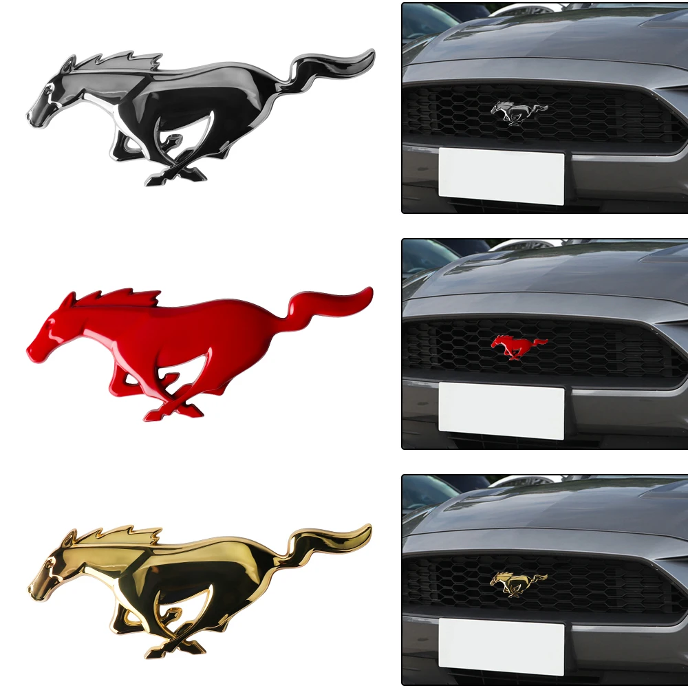 1pc Size S Car Front Grille Trunk Sticker Metal Running Horse Emblem car Accessories For Ford focus Mustang Shelby GT350 GT500