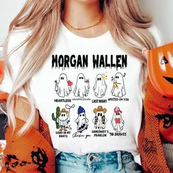 Morgan Wallen Cute Halloween Ghost Track List T-Shirt Halloween Pattern O-Neck Cartoon Street Print Fashion Wszechstronny T-Shirt.