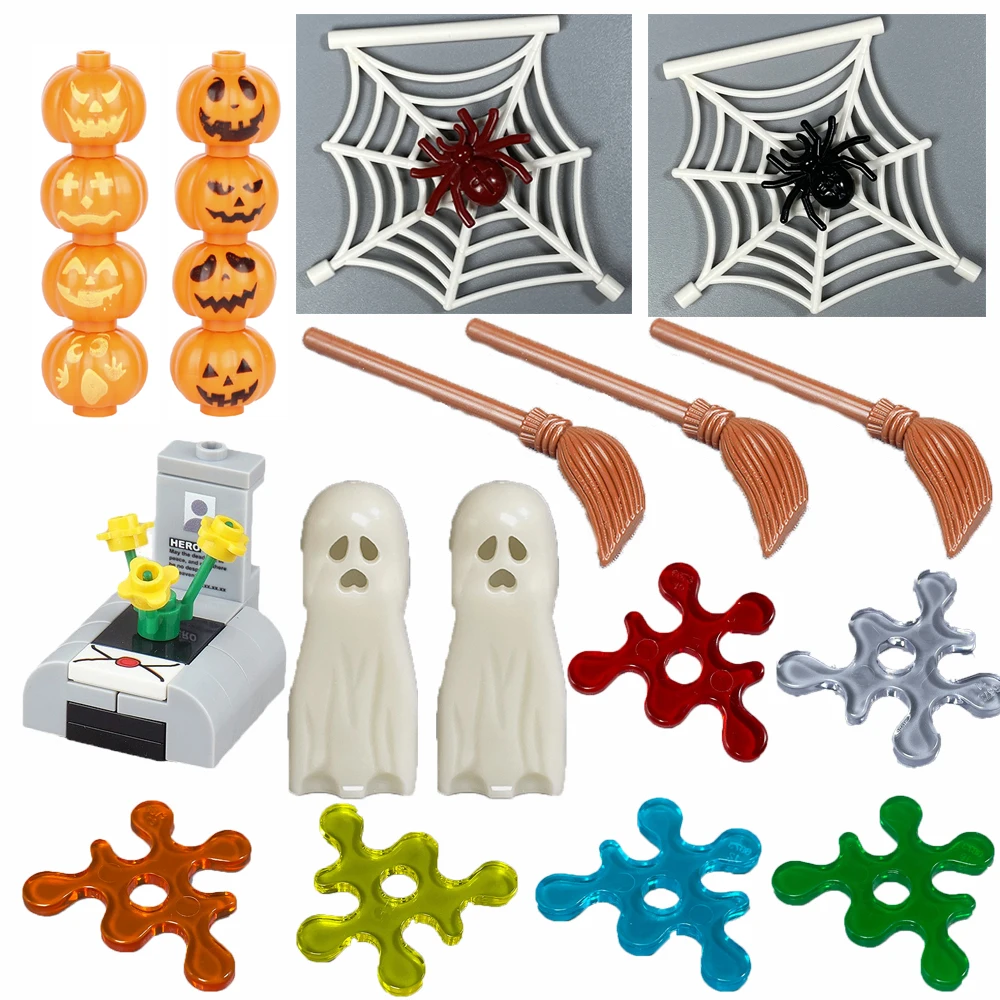 Halloween Building Blocks Set Graveyard Tombstone Construction Decoration Bricks withPumpkin Head  , Spider, and Ghost