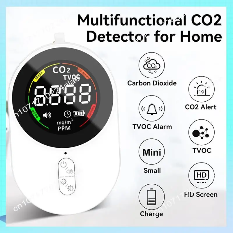 A17Z CO2-detector, monitor voor luchtkwaliteit binnenshuis, 2in1 kooldioxidedetector luchtkwaliteitsmonitor, TVOC-meter, voor kantoor thuis