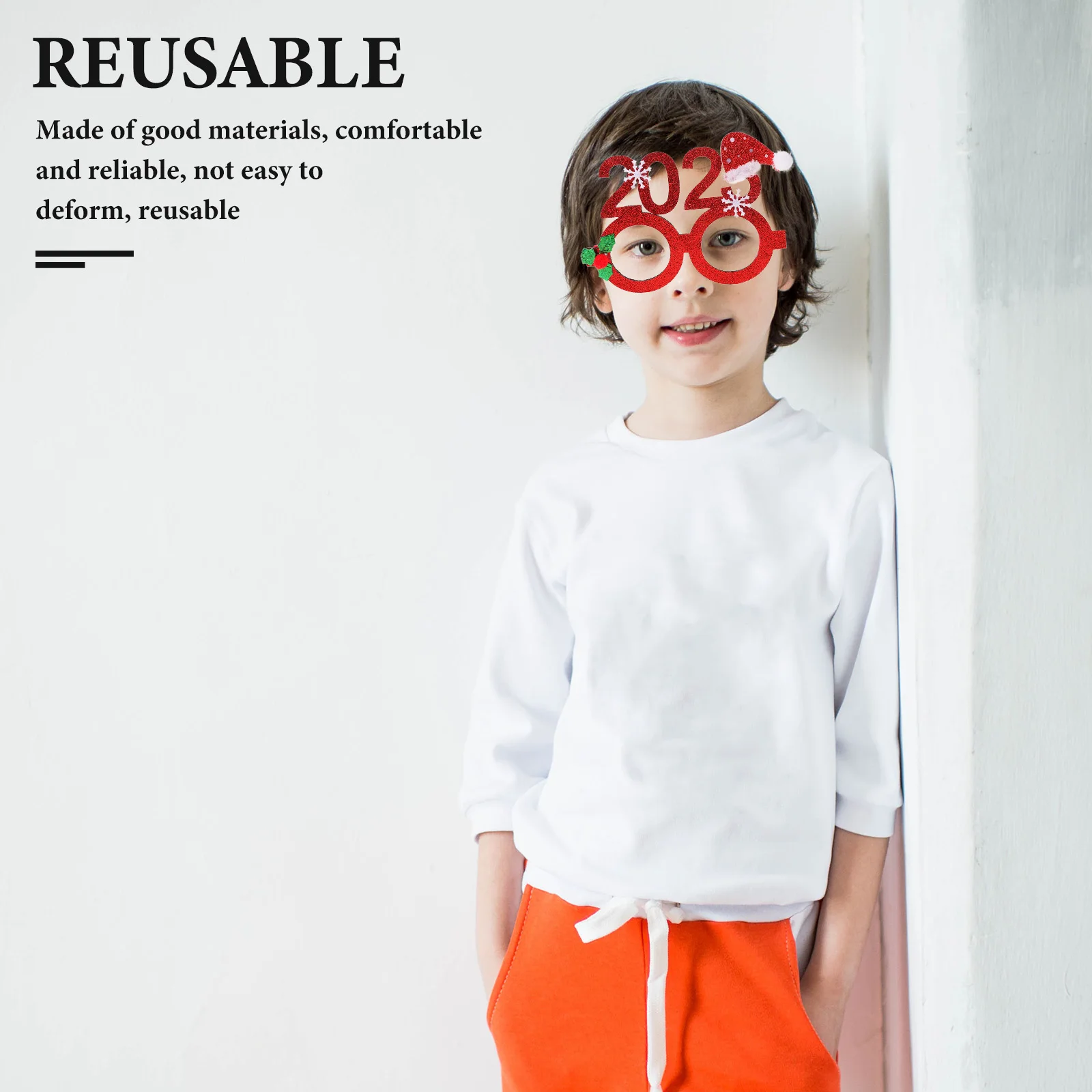

2Pcs Christmas Eyeglasses Props Xmas Party Eyewear Children Photo Christmas Glasses Frames Santa Hat Reusable