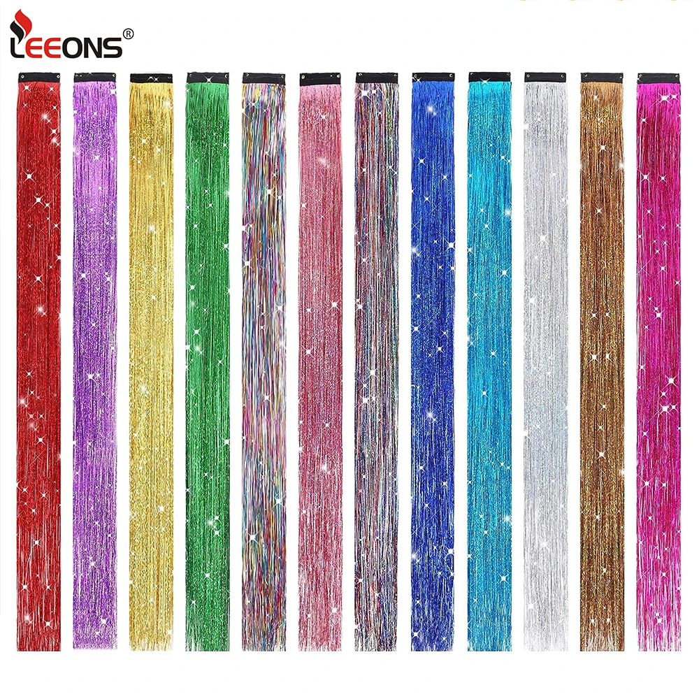 Clip In Hair Tinsel Fairy Hair Extensions Tinsel Glitter Colorful Clip On In Hair Extensions For Woman Girls Hair Accessories