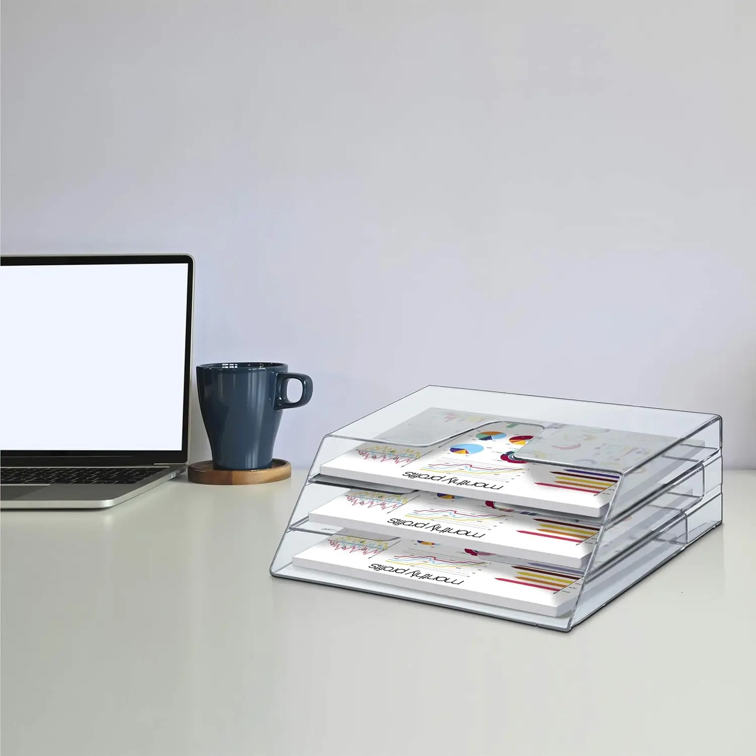 Horizontal Triple File Folder Holder Organizer (Clear Crystal Color)