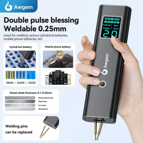 Awgem Portable Spot Welder DIY Handheld Spot Welding Machine 99 Gears Adjustable Spot Welding for 18650 Lithium Battery