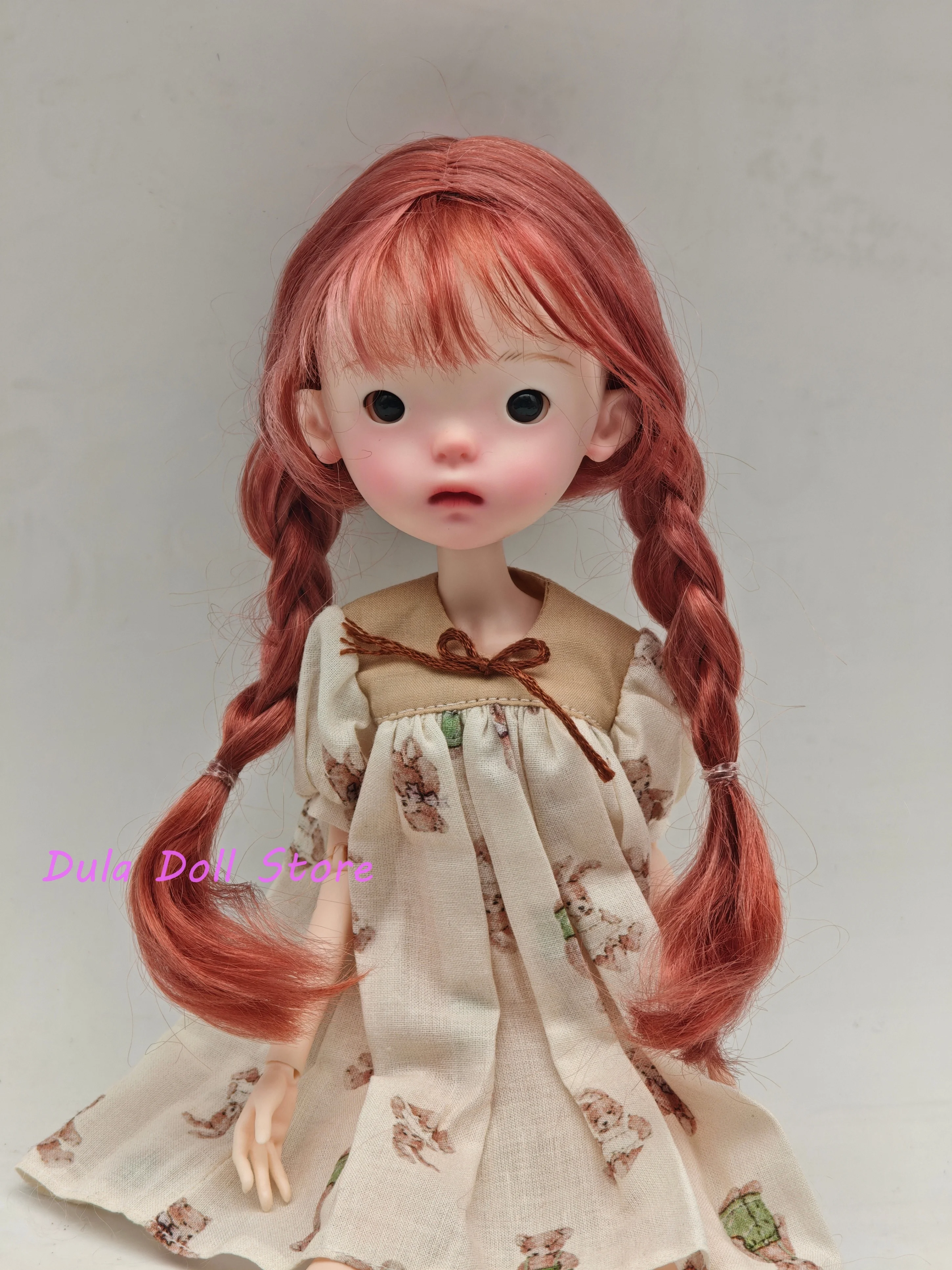 

1 in stock 2026 Dula Doll Wigs for Landoudou Landazz Mohair hair 16cm head circumstance Red twin braid bangs