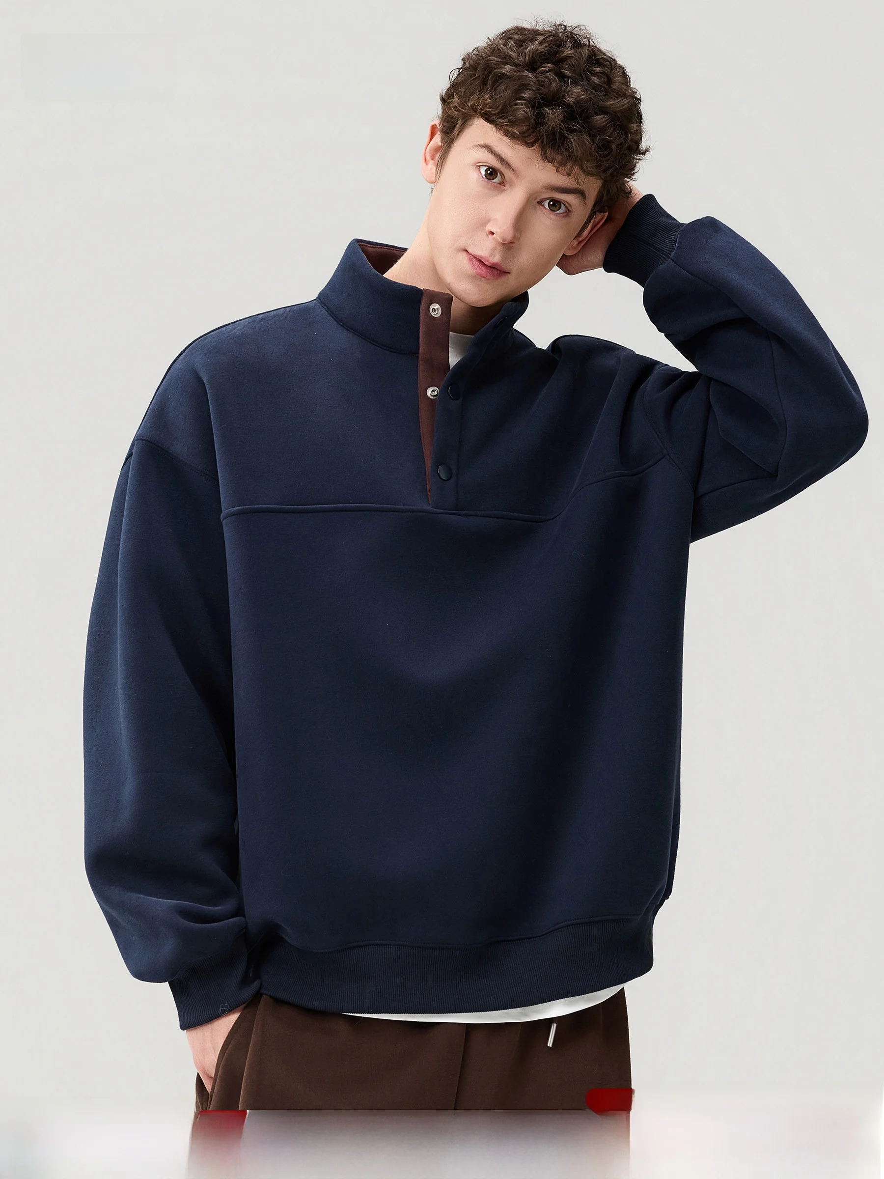 

DPX American Retro Short Collar Men's Sweatshirt Spring Loose Heavyweight Splice Open Cardigan Hooded Long Sleeve Top