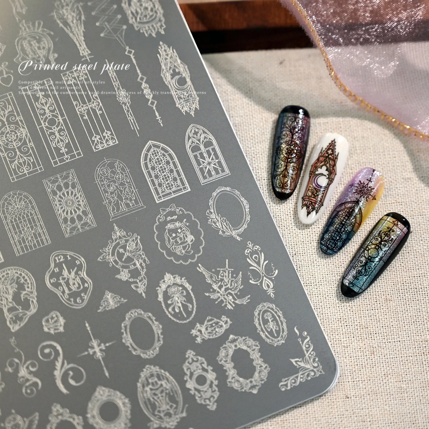 European Vintage Gothic Window Lattice Carved Frame TG-012 Rose Angel Nail Art Printed Steel Plate DIY Nail Art Decoration Tool