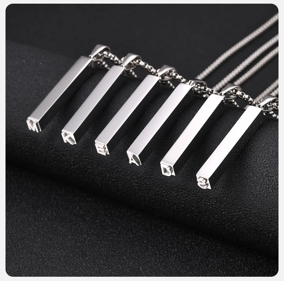 Vnox Initial-Halskette mit vertikalem Anhänger für Herren, silberfarbener Edelstahl, 3D-Buchstaben-Anhänger, Kastenkette, minimalistischer Halsschmuck, Geschenk – Detail 5