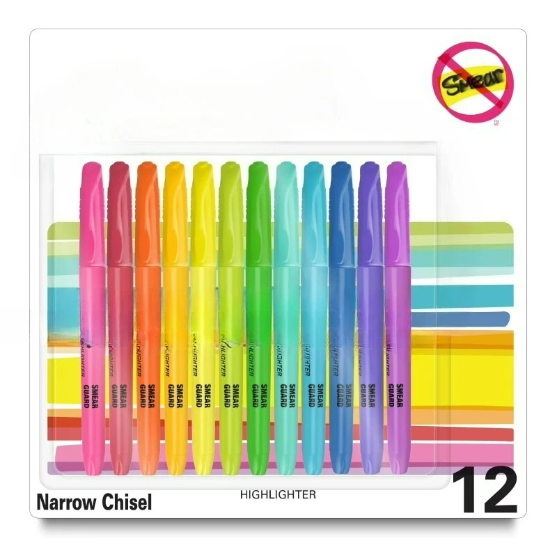 

Набор карманных маркеров-выделителей, разноцветные, со скошенным наконечником, 12 штук