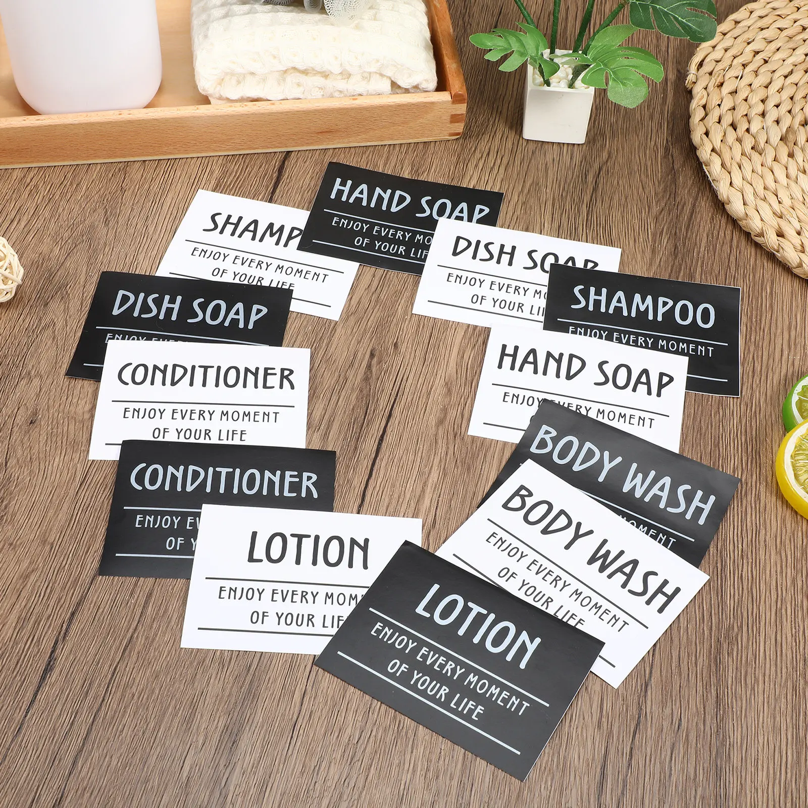 

12Pcs Bathroom Labels Waterproof Stickers for Shower Bottles Glass Jars Soap Lotion Dispenser Labels Easy Peel Stick No Residue