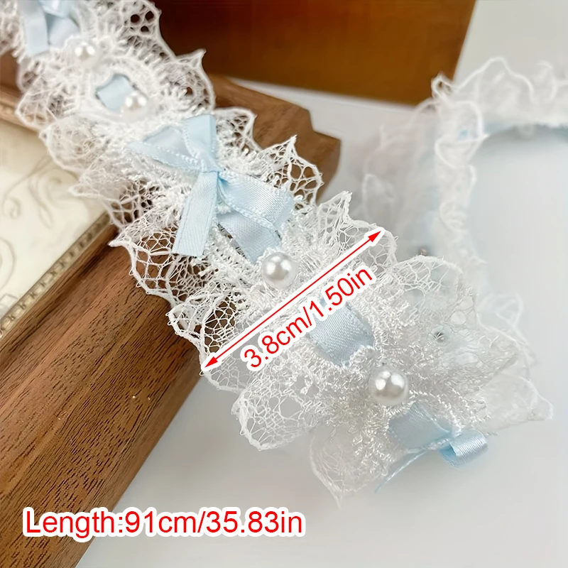 Pearl Bead Bow Ruffled Lace Ribbons