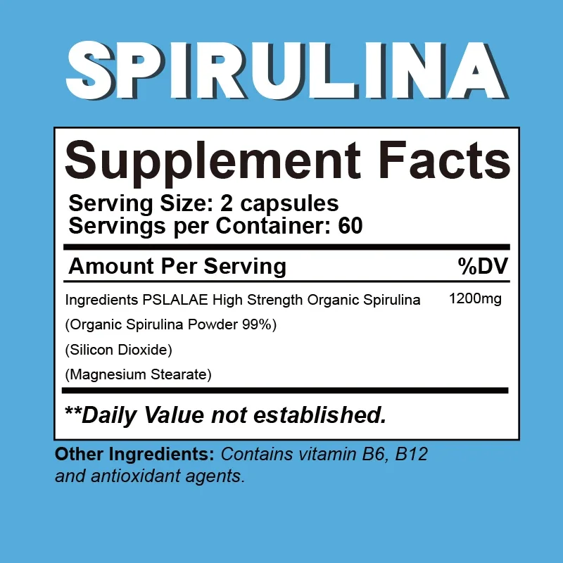 Organic Spirulina Capsules - Cardiovascular Health Eye &Brain Health, Antioxidant