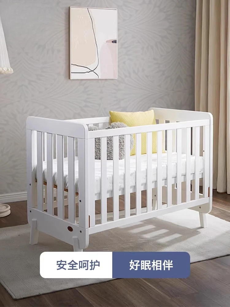 New solid wood crib, movable splicing bed, baby bed multifunctional children's newborn guardrail bed