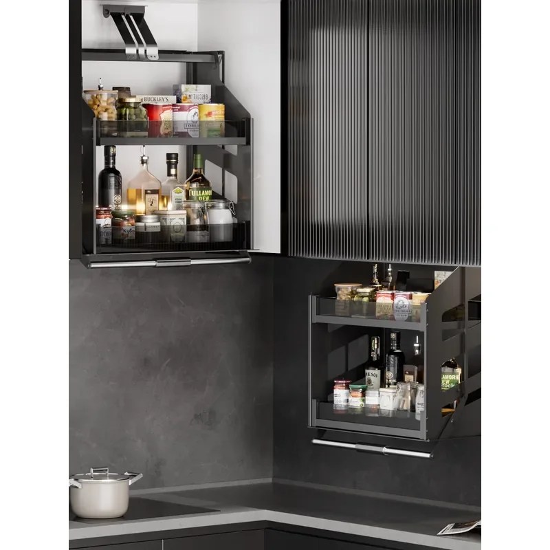 For Keyiger Kitchen Hanging Cabinet Lift Basket Manual Drop Down Pull Out Storage Rack Top Cupboard Organizer Shelf