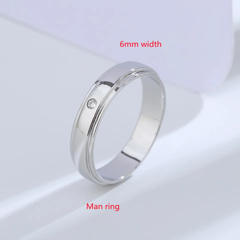 Buyee 925 Sterling Silver Couples Ring Sets Light Smooth White Zircon Ring Finger for Woman Man Engagement Fine Jewelry Circle