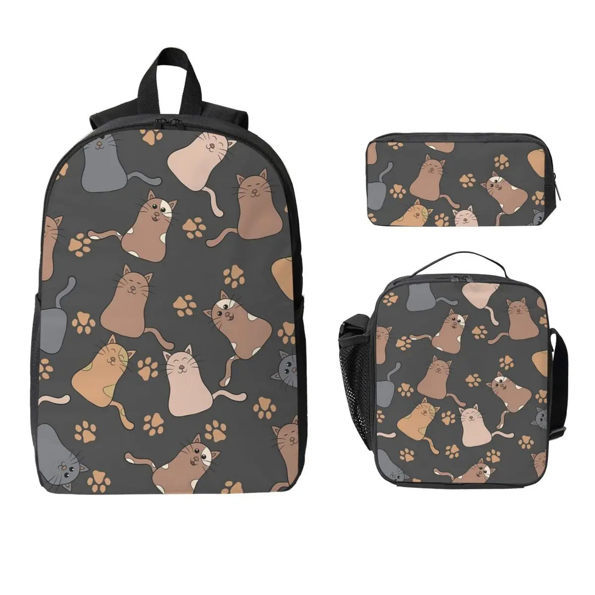 

Gray Ginger And Siamese Kittens Cats Backpack Student Boys Girls BookBag School Bag 3ps Insulated Lunch Bag Pencil Case