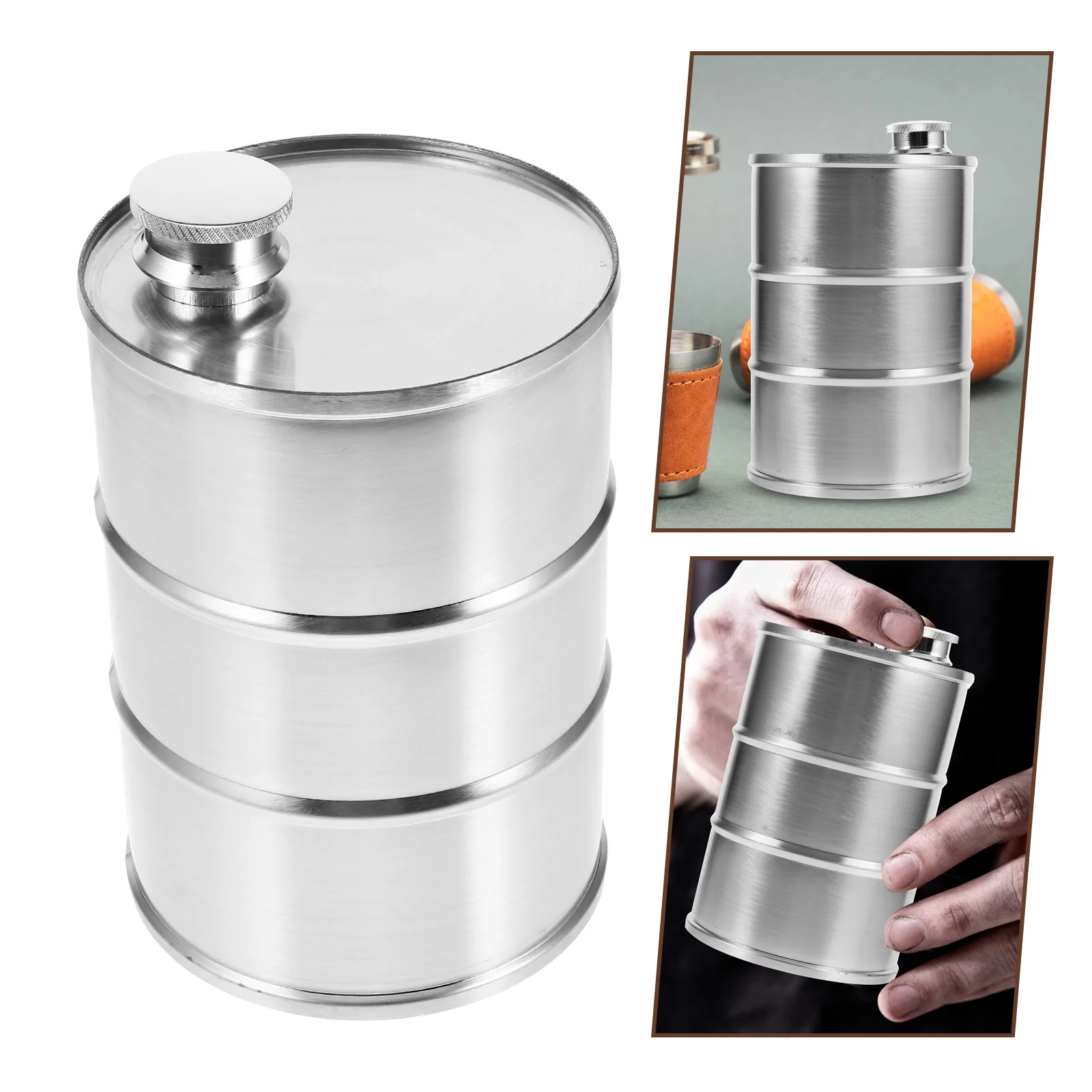 Stainless Steel Oil Drum Flask Drinking Flasks Milk Can Barrel Container Metal Pail