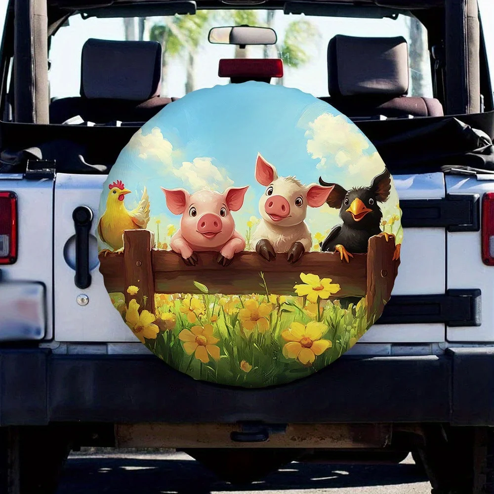 One Piece Of 2D Flat-Printed Universal Tire Cover Featuring A Realistic Farm Scene, Made From 100% Polyester, Suitable For Picni