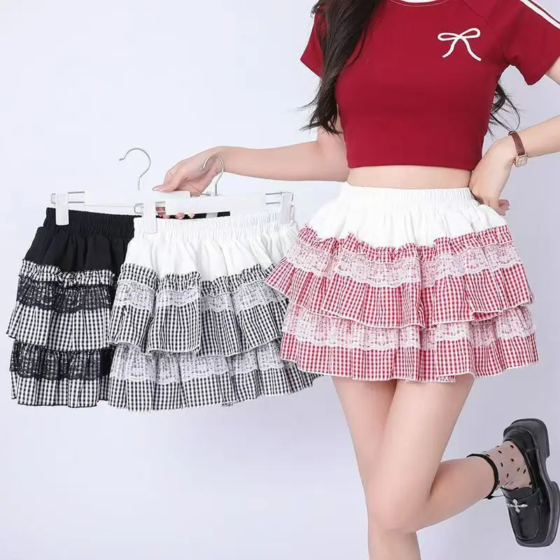 Sexy Short High Waist A-Line Cake Skirt Women's  Puffy Skirt American Style Summer Pure Desire Fashion Sweet Half-length ...