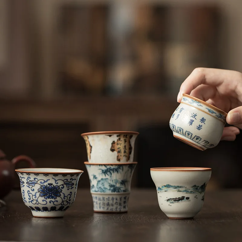 

Antique Ru Kiln Ceramic Tea Cup Master Cups Chinese Kung Fu Teaware Set Retro Vintage Household Teacups Tea Ceremony Accessories