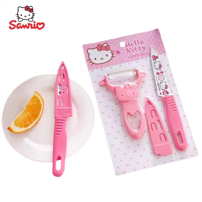 Hello Kitty Sanrio Anime Cartoon Cute Stainless Steel Peeling Knife Creative Kawaii Multifunctional Fruit Knife Peeler Knife Set