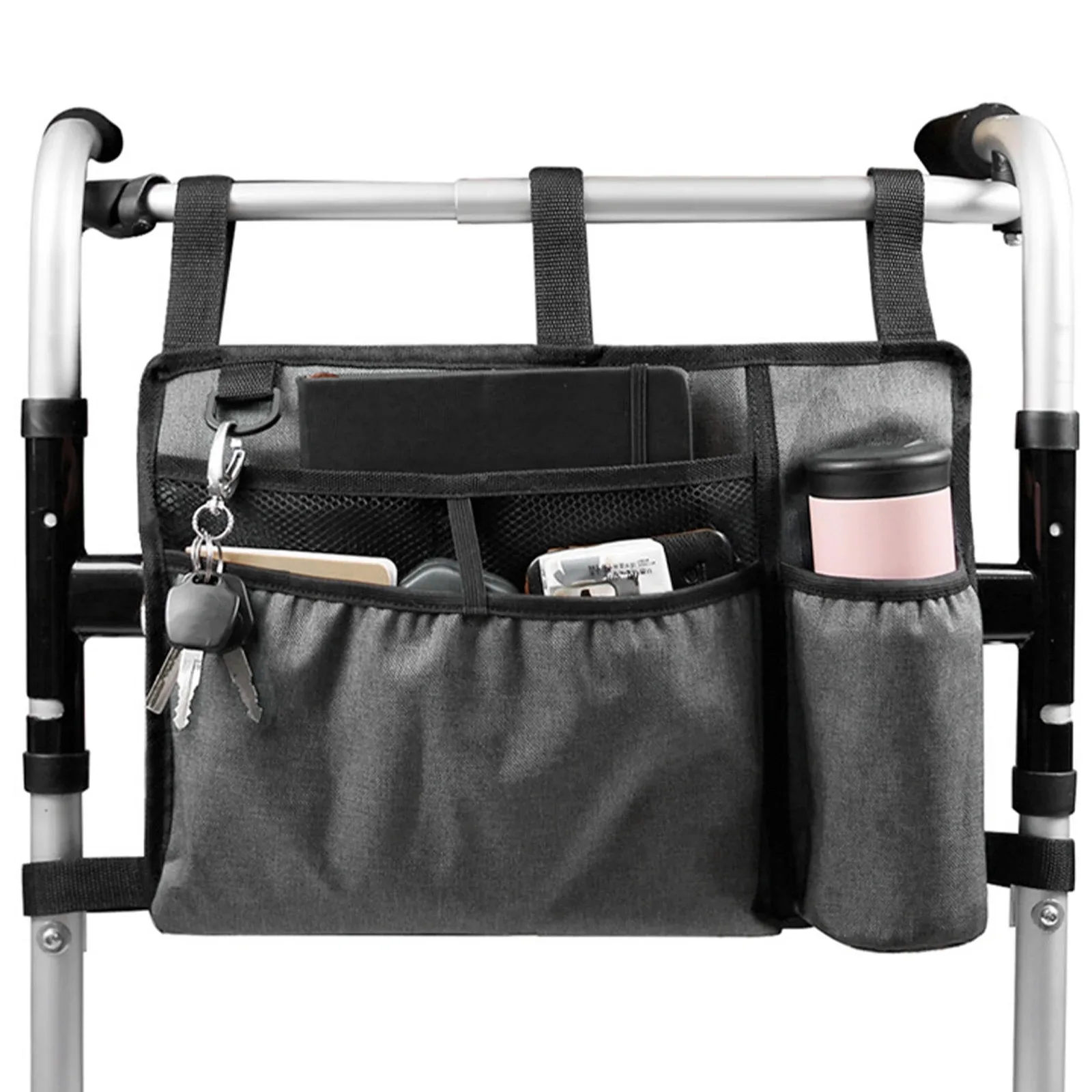 Walker Bag Basket with Cup Holder Suit for Adult Folding Walkers Seniors, Elderly, Handicap Carry Storage Pouch Organizer