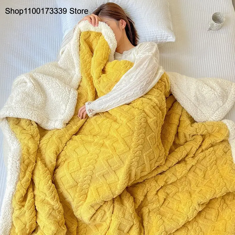 Nordic Pure Color Bedroom Simple Lamb Wool Double-Layer Thick Light Luxury Style Office Sofa Nap Blanket