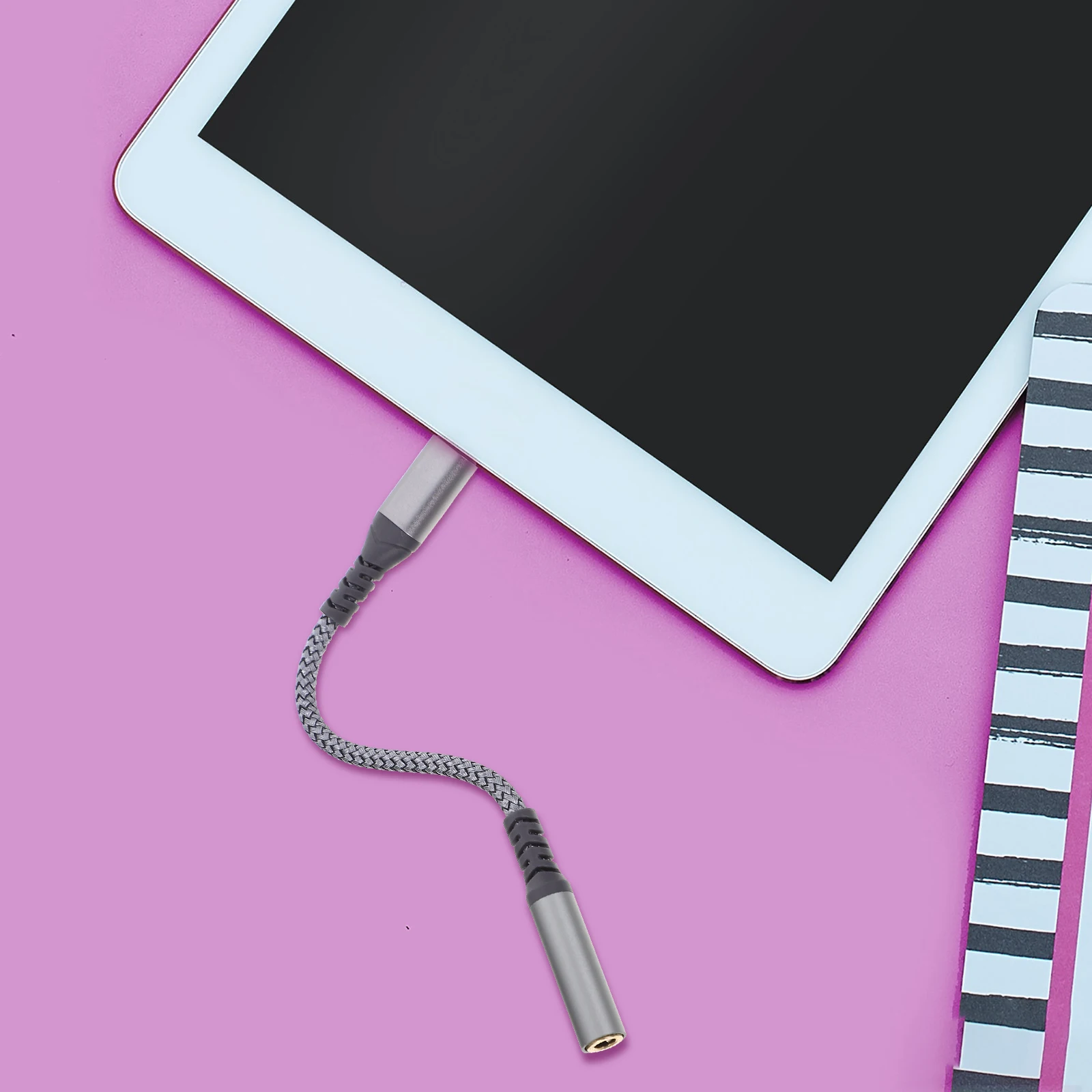 

USB C to 3.5mm Headphone Adapter Cable Durable Compact for Travel Tablet Phone Type Converter TPE Nylon Aluminum High
