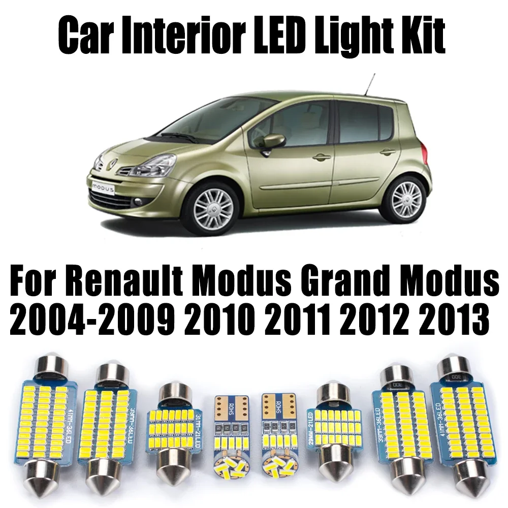 

12Pcs LED Interior Map Dome Trunk Light Kit Canbus For Renault Modus Grand Modus 2004-2009 2010 2011 2012 2013 Car Reading Bulbs