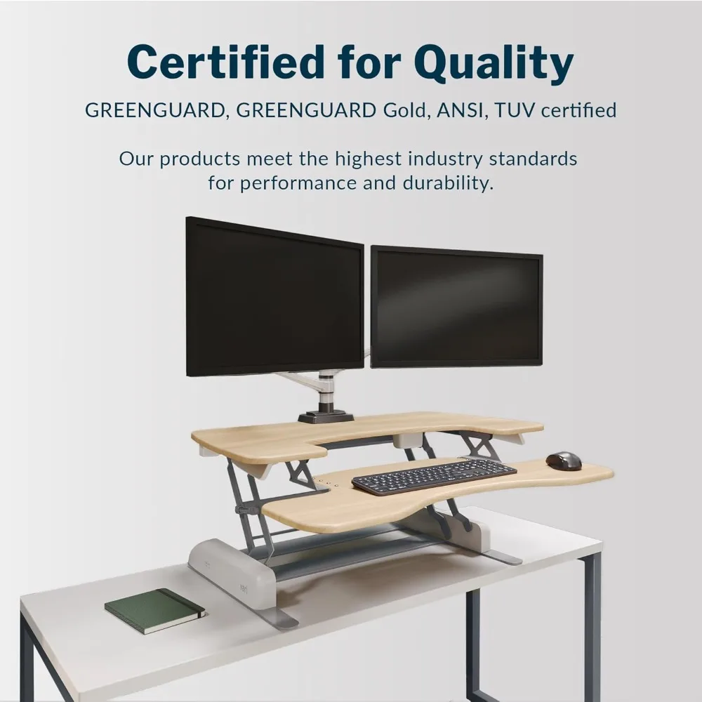 محول مكتب قائم قابل للتعديل مقاس 36 بوصة من VariDesk Pro Plus مع 11 ارتفاعًا، ورفع بمساعدة زنبركية، وتصميم ثنائي الطبقة، ولوحة مفاتيح